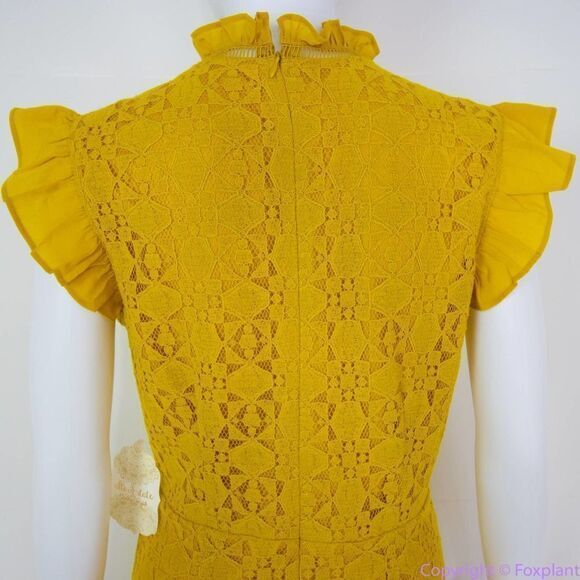 NEW Altar'd State mustard yellow lace dress with ruffle neck , L - Picture 5 of 14
